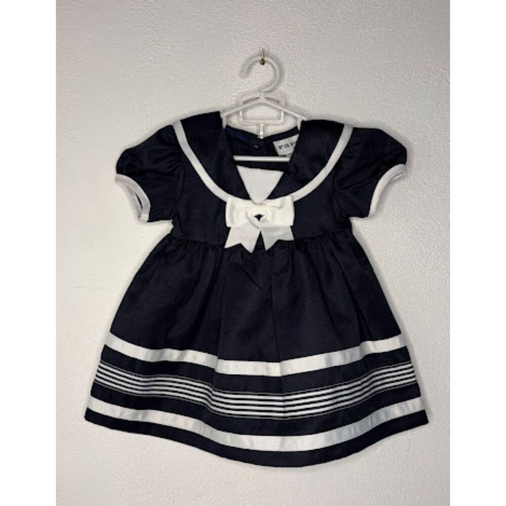 Rare Editions Navy Sailor Dress 12M NEW | Baby Girl Nautical Bow Collar 2Pc Set